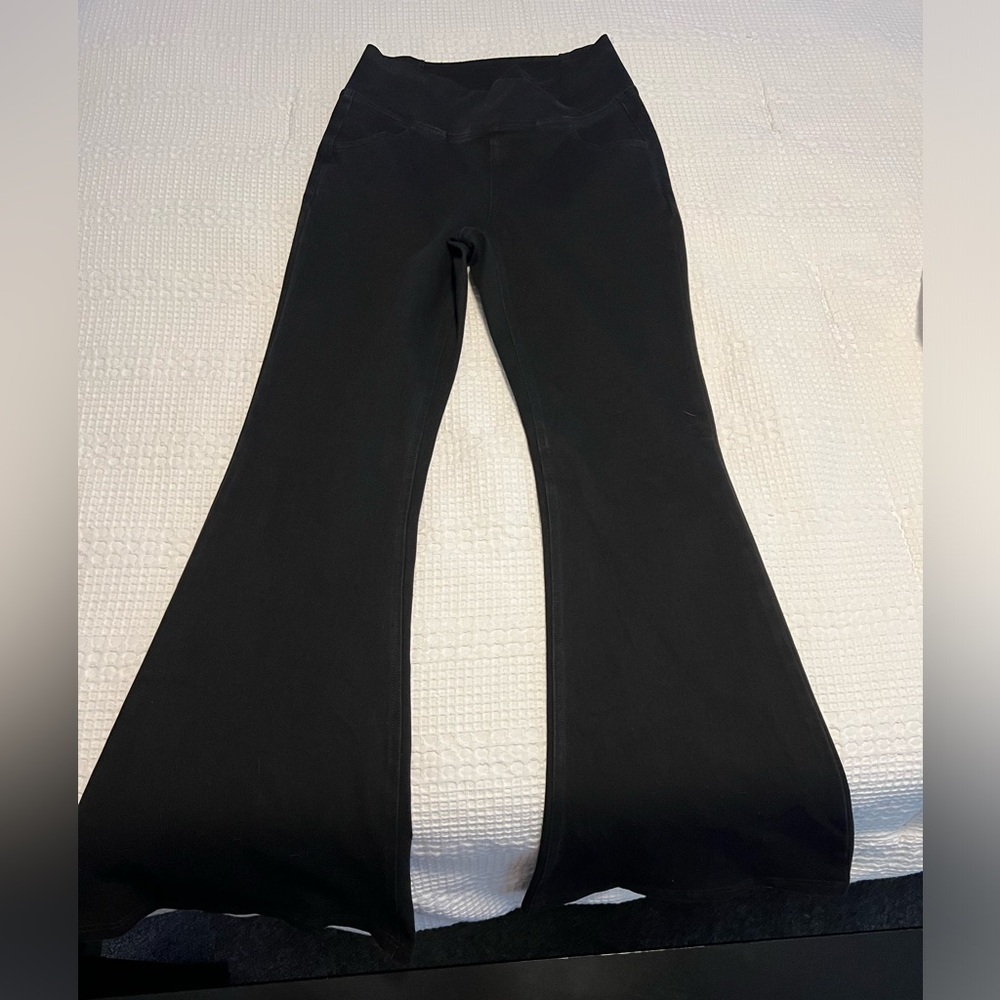 Black stretchy denim boot cut leggings
